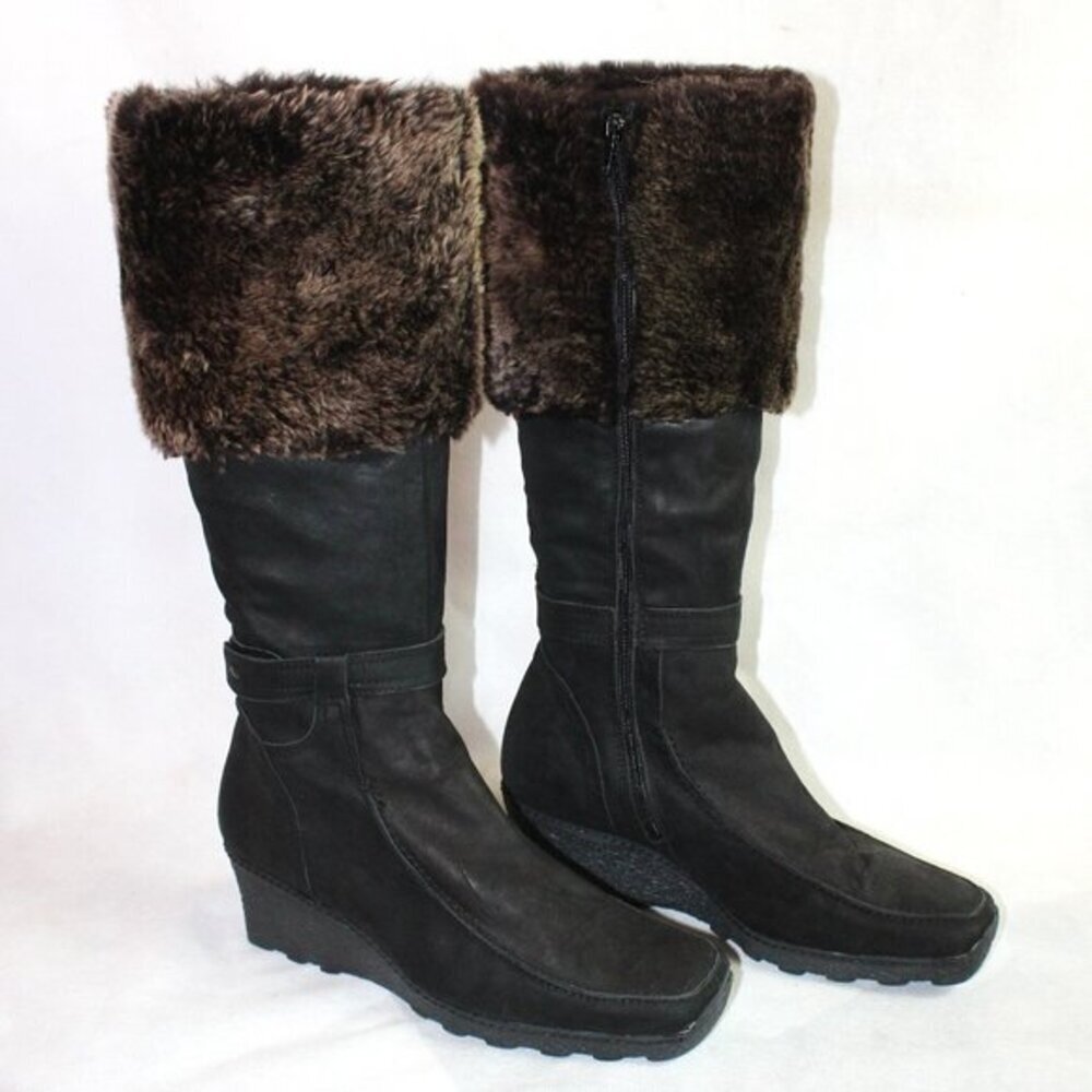Eric Michael Suede & Fur Knee High Wedge Boots